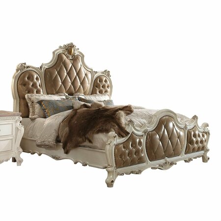 HOMEROOTS 74 x 89 x 78 in. PU Antique Pearl Wood Poly Resin Upholstery Queen Bed 348208